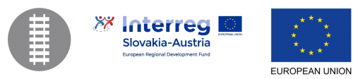 Logos: Schiene; Interreg Österreich-Slovakei; Fahne der EU