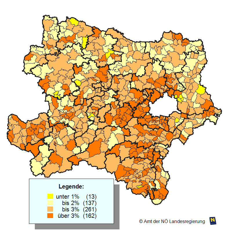 NÖ-Karte Höchste/Geringste Stimmenanteile BZÖ