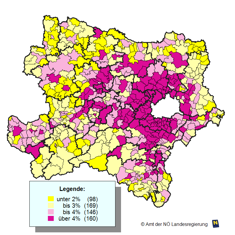 N-Karte Hchste/Geringste Stimmenanteile NEOS